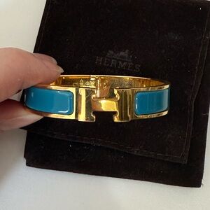 Hermès Blue and Gold Clic H Bracelet